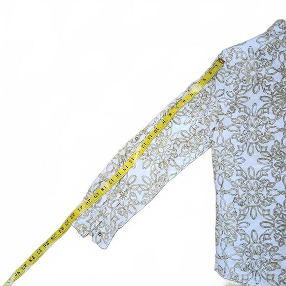 Charter Club Women's Linen Luxury Button-Up Blouse Size M White Beige Floral - Picture 9 of 10